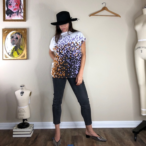 Halston Heritage Tops - Halston Heritage Geometric Pixel Print Silk Blouse